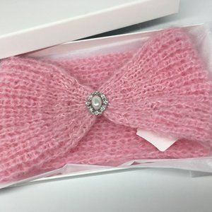 NEW! Handknit PATONS FASHION MOHAIR Womens Pink Headband Headwrap w/Broch by NKS